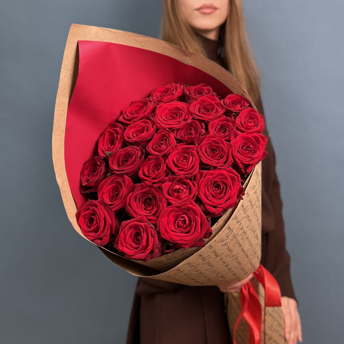 25 красных роз Premium 60 см.