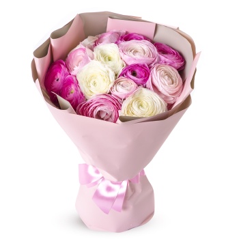 Букет из 15 разноцветных ранункулюсов