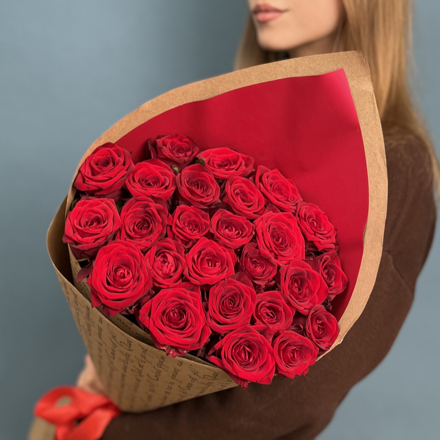 25 красных роз Premium 60 см.
