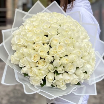 Букет из 101 белой розы Premium 50 см.