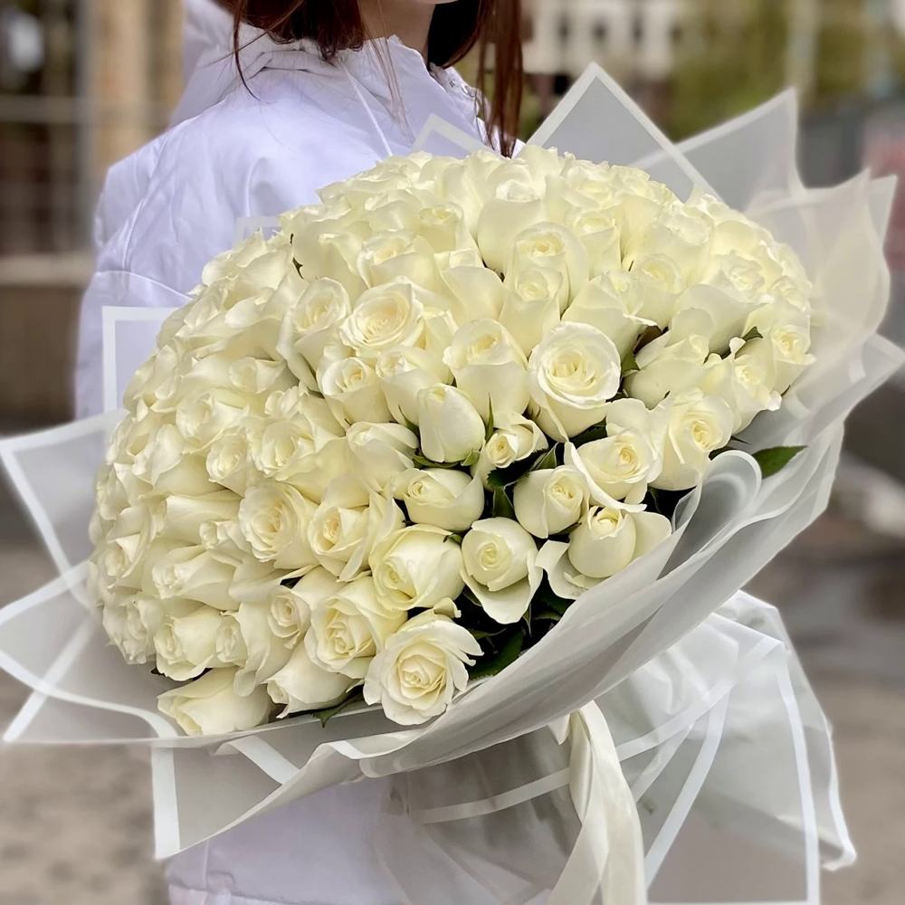 Букет из 101 белой розы Premium 50 см.